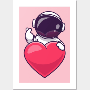 Cute Astronaut With Love Heart Cartoon Posters and Art